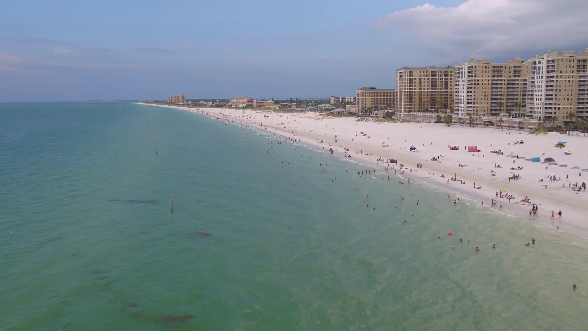 Clearwater Beach with white sand and gulf waters